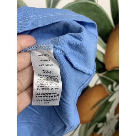 Life is Good Small Crusher Tee Short Sleeve V Neck Shirt Blue Cotton - Picture 5 of 6